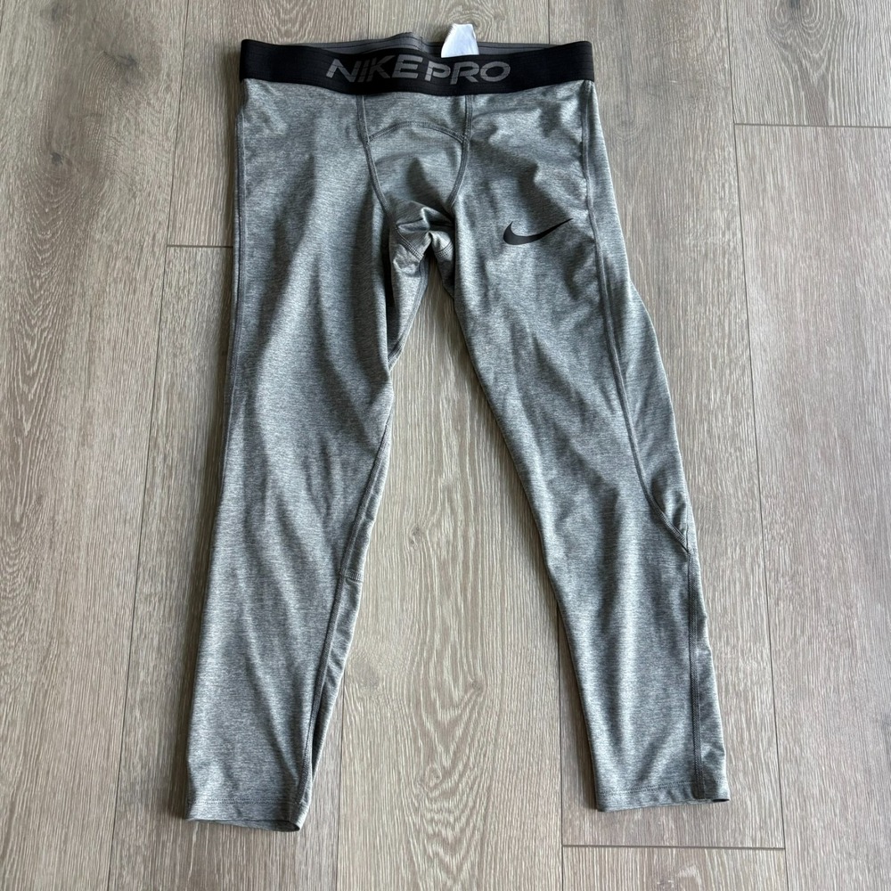Nike Pro Dri-Fit Mens Smoke Gray Tight Fit Stretch 3/4 Compression Tights Size L